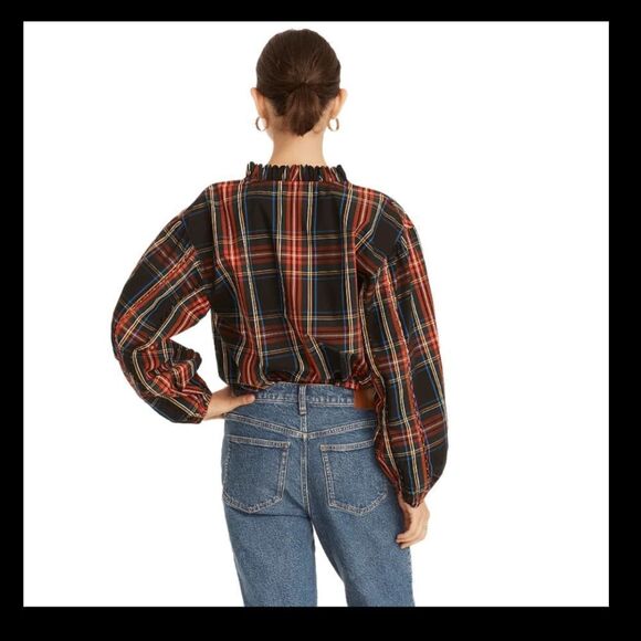 J Crew Stewart Tartan Plaid Tie Neck Scalloped Top NWT - Picture 3 of 14